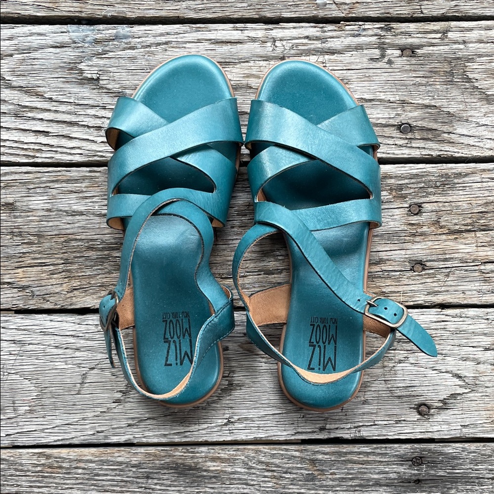 Miz Mooz Teal Cross-Strap Leather Sandals